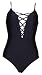 One Pieces Solid Floral Pin Up Sexy Women Front Strappy Cross Swimwear-KJQ999-BK3