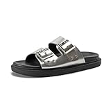 FancyRing Platform Sandals for women with Adjustable Double Strap Comfort Slides Sandal for Summer Beach Holiday Outdoor,Size 7.5，Silver