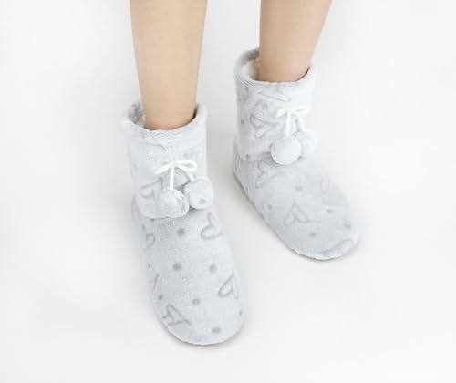 Image of Keyela Womens Non-Slip Sole Slipper Socks, Fluffy Winter House Booties | Ultra soft fuzzy warm indoor house slippers Non-skid bottom for safe walking Cozy winter footwear for ladies