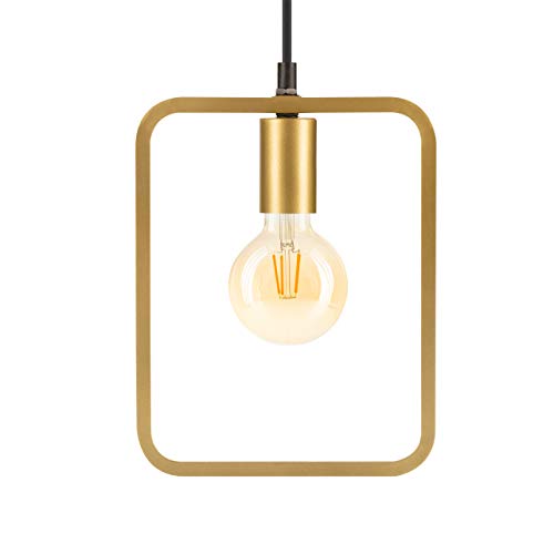 Lámpara escandinava simple, colgante de luz vintage, trabajo manual, lámpara colgante para bombillas E27, diseño industrial, ideal para sala de estar, comedor, oficina, cocina, pasillo, oro mate