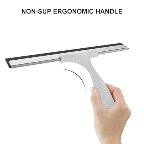 Image of SetSail Shower Squeegee for Glass Doors All-Purpose Squeegee for Shower Glass Door Heavy Duty Window Squeegee with Hook for Car Window Cleaning 12 Inches, Grey