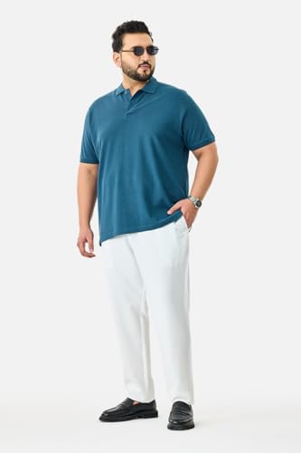 Image of SNITCH Men Polo Plus Size T-Shirt | Knitted Solid Polo with Contrast Tipped Collar & Logo Embroidery | 100% Cotton Breathable Lightweight Smart Casual Wear