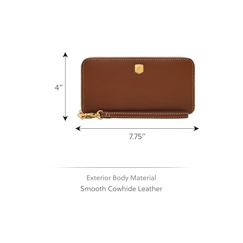 Image of Fossil Women's Wallet, Lennox Leather Zip Around Clutch Wallet for Women, Medium Brown