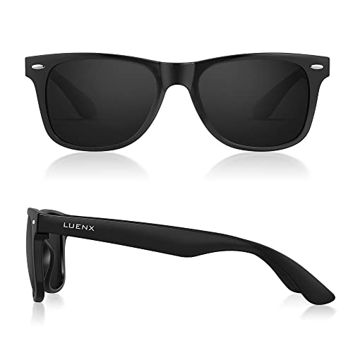 LUENX Mens Polarized Sunglasses for Womens UV 400 Protection Black Lens Matte Black Frame 54MM with Case