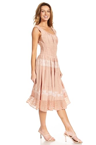 Image of Sakkas Alba Women's Off The Shoulder Smock Ruffle Midi Dress Tie Dye & Embroidery