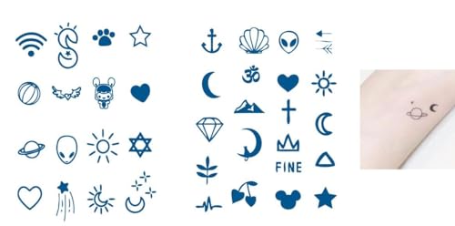 CC002 012 Temporary Moon Tattoo Semi-Permanent Alien Tattoo Long Lasting Mini Tattoos 2 Small Sheets