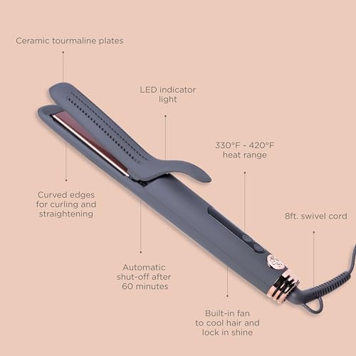 Hairitage Ceramic Tourmaline 2 in 1 Flat Iron Hair Straightener Curling Iron in One - 1 1/4 Inch - Airflow Styler - Curved Edges for Curling + Straightening for Short and Long Hair - 420 Degree Heat - Thumbnail 3