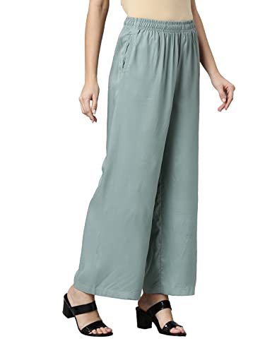 Image of GO COLORS Soft Viscose Basic Palazzo Full Length for Women| Breathable, Mid Rise, Relaxed Fit
