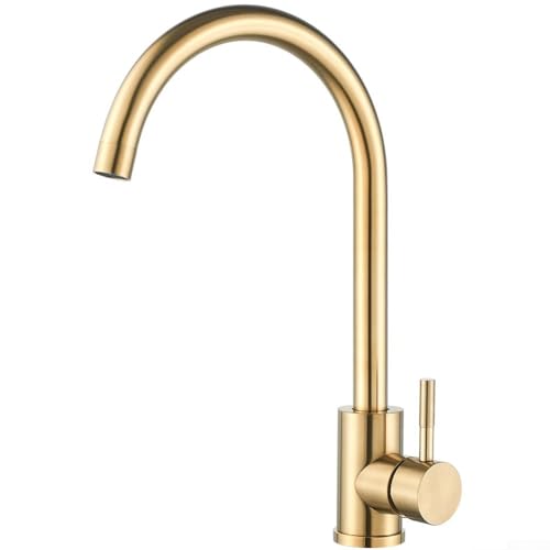 Gdfnmogo Fregadero de cocina de acero inoxidable 304 con grifo mezclador de agua fría y caliente dorado cepillado para rotación de 360 grados, juego de muebles de baño
