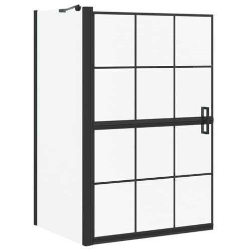 Teenpull Sombrilla de ducha de cristal templado negro y transparente, 80 x 68 x 128 cm, plegable, sin marco, ahorra espacio para baño y renovación del baño