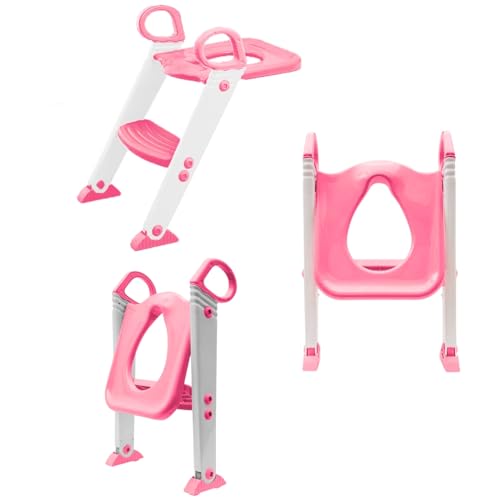 Assento Redutor Infantil Vaso Sanitário Privada Com Escada Trono Troninho (Rosa)