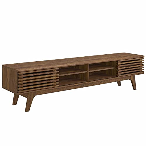 Modway Render 70″ Mid-Century Modern Low Profile Media Console TV Stand, 70 Inch, Walnut Walnut