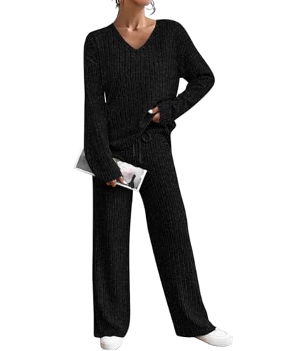 TIYOMI Plus Size Suits For Women 2 Piece Outfits Sweater Top & Wide Leg Pants XL-5XL