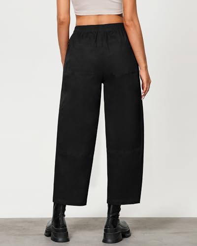 GRAPENT Wide Leg Pants Woman High Waisted Trendy Cropped Barrel Pull On Baggy Elastic Waist Loose Fit Pants with Pockets2