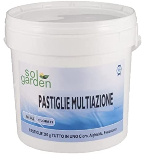 Sol Garden 10 kg Multifunzione pastiglie cloro 200 gr polifunzione tricloro 90% dissoluzione lento dissolvimento acqua piscina