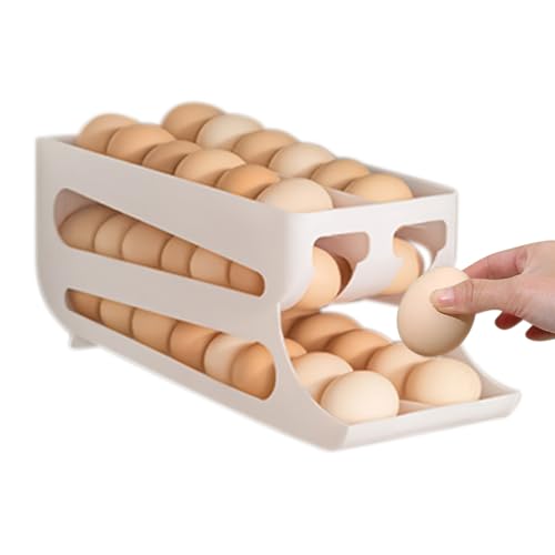 Automatic Rolling Egg Dispenser, 3 Tiers Egg Organizer Rack, Double-Row Auto Rolling Tray, Ideal for Fridge, Kitchen, Apartment, 14.17x5.35x5.35 inches