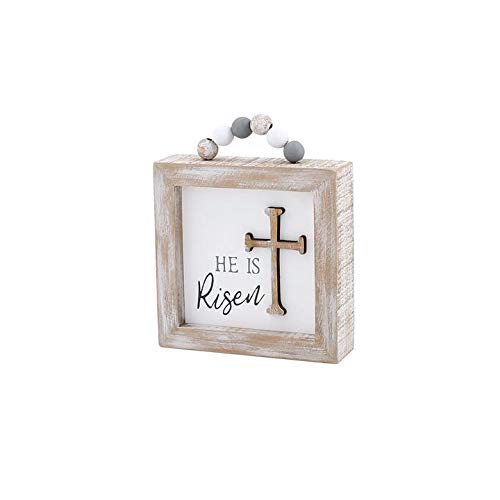 Collins PaintingFramed Wooden Box Sign with Beaded Handle - Inspirational Wood Tabletop Decoration for Spring, Easter Home Decor (He is Risen)