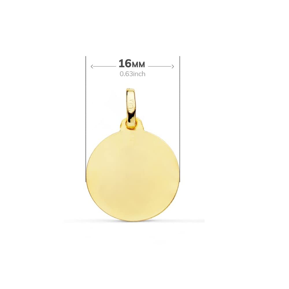 Virgen Niña medalla oro 18k Primera Comunión colgante 16mm. bisel liso