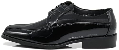 Image of BMY Men's Striped Satin Matching Patent Upper Oxfords Formal Dress Shoes