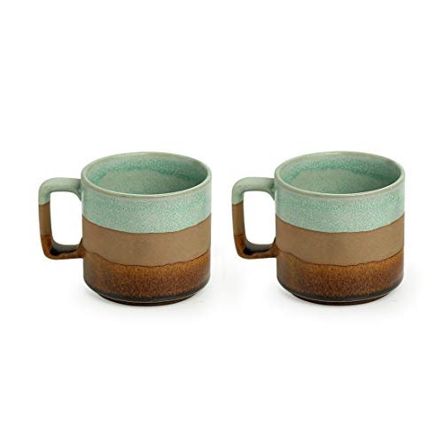Image of ExclusiveLane Ceramic Mugs Ceramic Coffee Mugs - Set of 2, Mint Green, Earthen Brown and Cinnamon Brown, 360ml