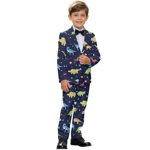 Mintulipy Suits for Boys Colorful Cute Dinosaurs 2 Piece Formal Tuxedo Slim Fit Wedding Suit Set Kids Casual One Button Suit Jacket Dress Pants with Pockets