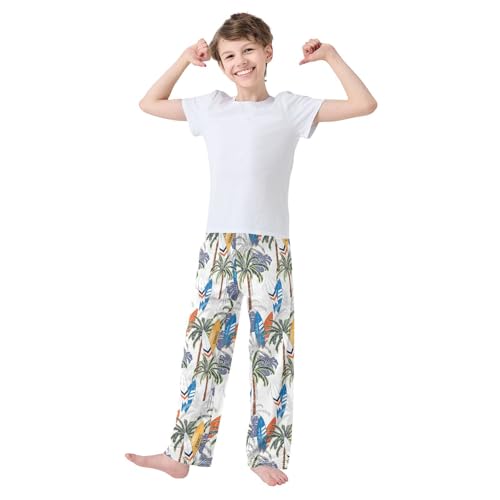 ZZXXB Tropical Tree Surf Boys Long Pants Soft Trousers Elastic Waist Kids Lounge Bottoms with Pockets S-XL2