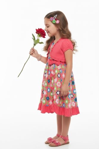Image of ToBeInStyle Girls Two Piece Short Sleeve Dress and Matching Bolero Crop Cardigan Assorted Prints Cotton Blend Summer Outfit