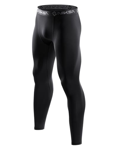 Niksa 1 Pack Mens Compression Leggings for Gym Running Cycling - Elastic Soft Fabric Flat Seam Anti-Friction Muscle Support Activewear Base Layer Tights Black L