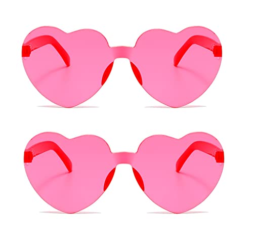 2 Pieces Heart Shape Sunglasses Rimless Transparent Candy Color Sunglasses Party Favor for Adult and Kids2