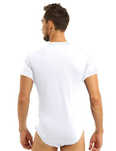 YEAHDOR Men Short Sleeve Romper Shirt Button Crotch Undershirts One-Piece Leotard Bodysuit Tops2