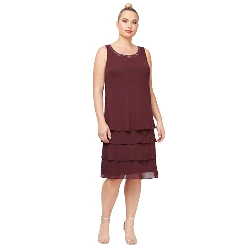 Image of S.L. Fashions Women's Mother of The Bride Tiered Jacket Dress with Shoulder Embellishment