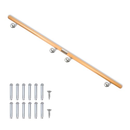Barandilla de madera de haya para escaleras, pasamanos de pared, selección de montaje lateral, longitud 80-500 cm, longitud: 300 cm
