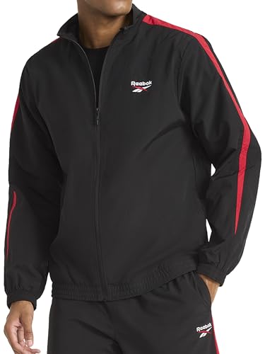 Reebok Men’s RI Cross Check Woven Jacket, Standard Fit, Lightweight Nylon Fabric, Black, Small