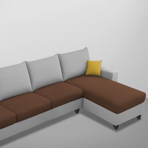 Image of Casaliving Porto RHS 4 Seater L Shape Sofa Set for Living Room (Brown Grey Fabric) Premium Velvet Fabric Sofa Set