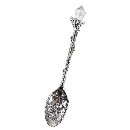 Soulnioi Vintage Carved Crystal Spoons Retro Decorative Coffee Stirring Spoons Dessert Spoons Ice Cream Spoon with White Crystal Head for Cafe Office Tableware -Silver