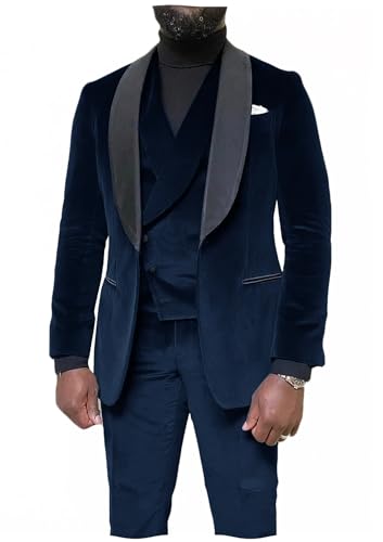 VENNYNG Men's Peak Lapel Velvet Suit 3 Piece Wedding Prom Tuxedo Suit Winter Men Suit