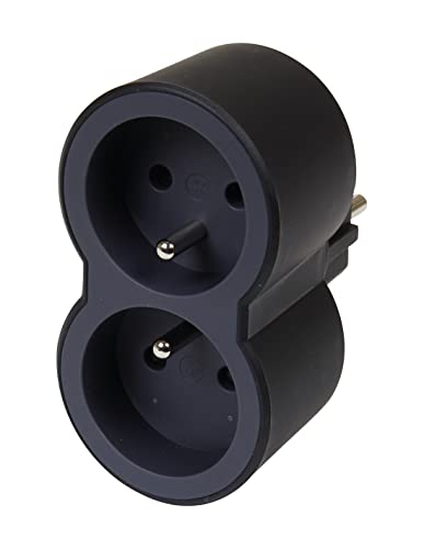 LEGRAND - Fiche Multiprise Biplite - 2 Prises Frontales avec Terre - Positionnement Vertical - Sécurité Enfant Intégrée - Noir et Gris Foncé