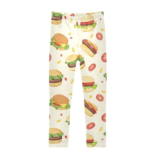 Wusikd Hamburger Girls' Leggings Toddler Doodles Leaves Kids Yoga Pants Dance Active Tights 4T