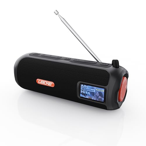 LEICKE Radio Dab+ Tube - Enceinte Bluetooth Portable avec Dab+/FM, Batterie 4500mAh, lumières LED RGB, Son stéréo 10W, égaliseur, Charge USB-C, Connexion Micro SD/AUX, Fonctionne sur Secteur et sur