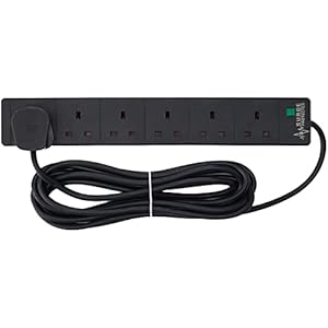 PRO ELEC PELB1755 6 Gang Extension Lead with Surge Protection Black, 5m