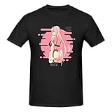 Darling in The Franxx Zero Two Men's T-Shirts Cotton Short Sleeve Crew Neck Fashion Graphic Print Tees Black Small