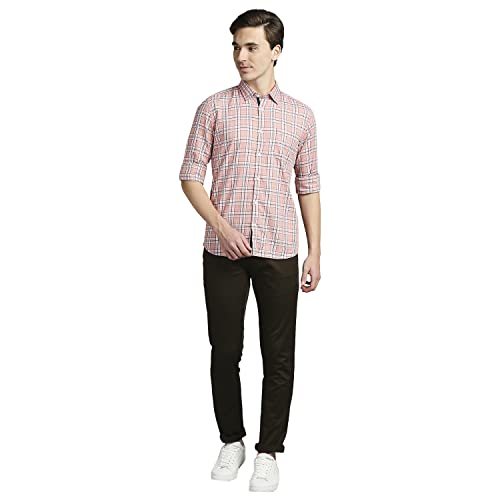 Image of Parx Men's Pure Cotton Checks Pattern Slim Fit Semi Cutaway Collar Full Sleeve Casual Shirt