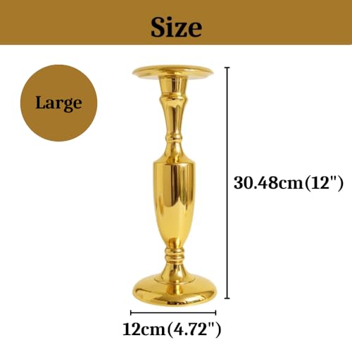 Image of Gold Plated Large Candle Stand /Candle Holder /Modern Design Candle Pillar Candle Holder for Home Decoration (Set of 3 Sizes (6 /9 /12 inches), Gold)