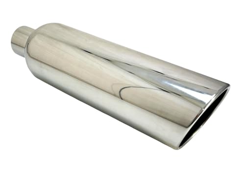 Exhaust Tip 5.00\" Dia X 18.00\" Long 2.50\" Inlet Weld On Rolled Slant Polished Stainless Steel W50018-250-BOSS-RS Wesdon Exhaust Tip - Thumbnail 2