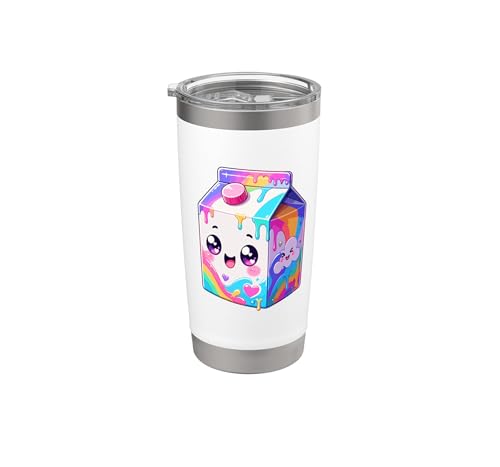 Cute Kawaii Rainbow Milk Carton Pastel Happy Face Stainless Steel Insulated Tumbler