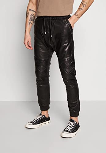 Men's Black Genuine Lamb Leather Track Joggers Style Pants Outdoor Casual Trousers (7X-Large, Black) #TOP1