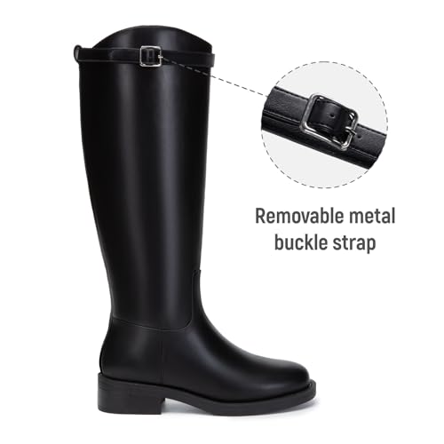 Athlefit Women's Knee High Riding Boots Round Toe Low Heel Tall Boots Pull On Long Booties with Buckle2