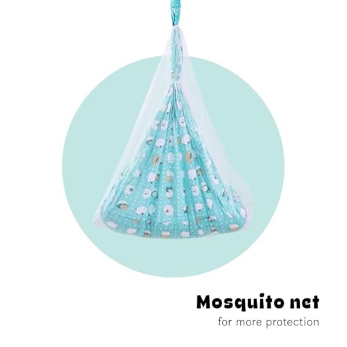Image of BAYBEE LunaNest Hanging Cradle for New Born Baby | Baby Swing with Mosquito Net and Spring | Portable Thottil /Uyyala /Jhula for Kids with Bedding Set for 0 to 2 Years Boys Girls (Green)