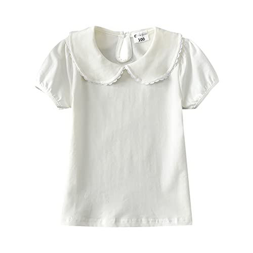 RNTOP Kids Baby Girl Short Sleeve Collar Shirt Toddler Girls Solid Color Blouse Casual Basic Tee Tops (White, 3-4 Years)