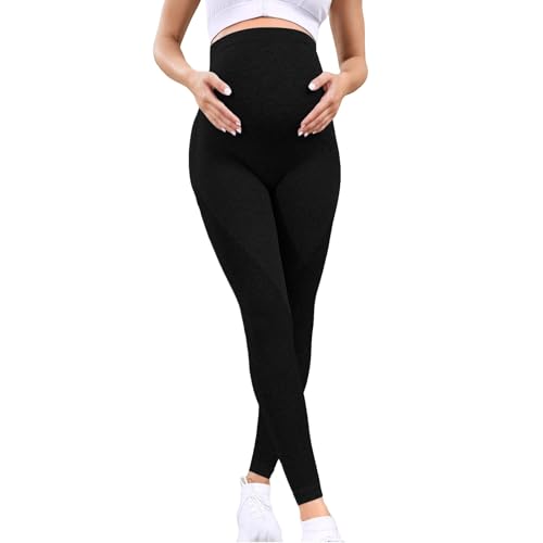 Generisch Pantalones de maternidad para yoga y uso diario con cintura elástica cómoda para dientes de tiburón activos, Negro , S